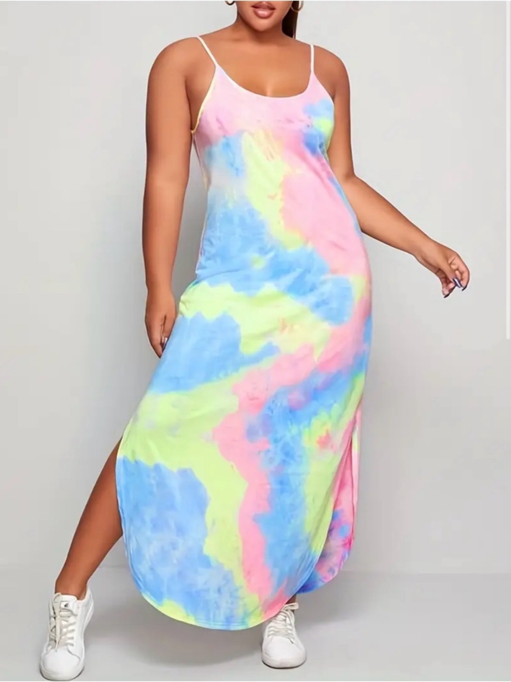 1/2x tie dye midi / maxi dress sleeveless spaghetti strap 1x 2xl